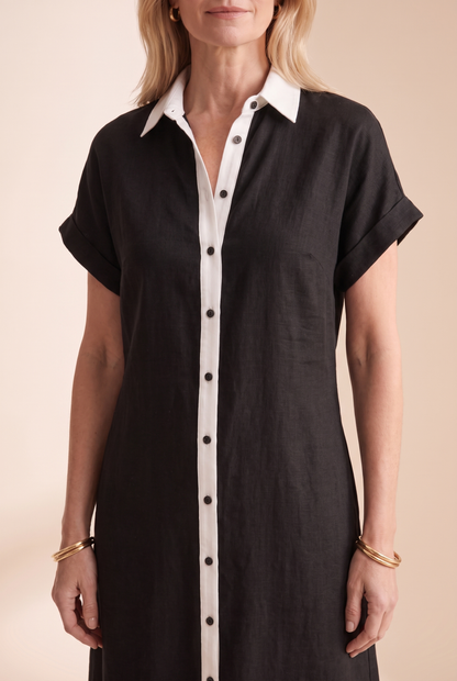 Women's Minimalist Linen Blend Short-sleeved Shirt Maxi Dress