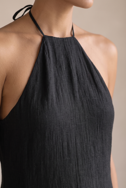Women's Minimalist Linen Blend Halter Neck Sleeveless Maxi Dress