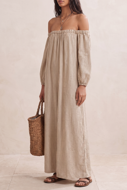 Women's Vacation Cotton-linen Blend Off-shoulder Long-sleeved Maxi Dress