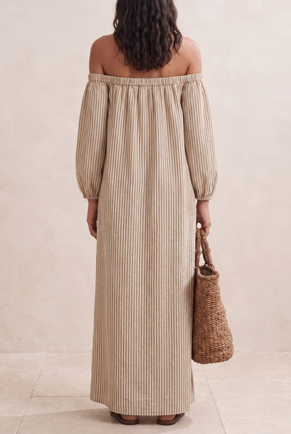 Women's Vacation Cotton-linen Blend Off-shoulder Long-sleeved Maxi Dress