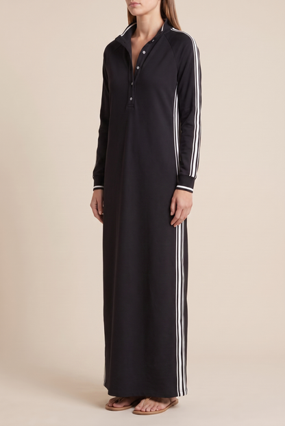 Women's Minimalist White-trimmed Button-down Collar Sweatshirt Dress Maxi Dress