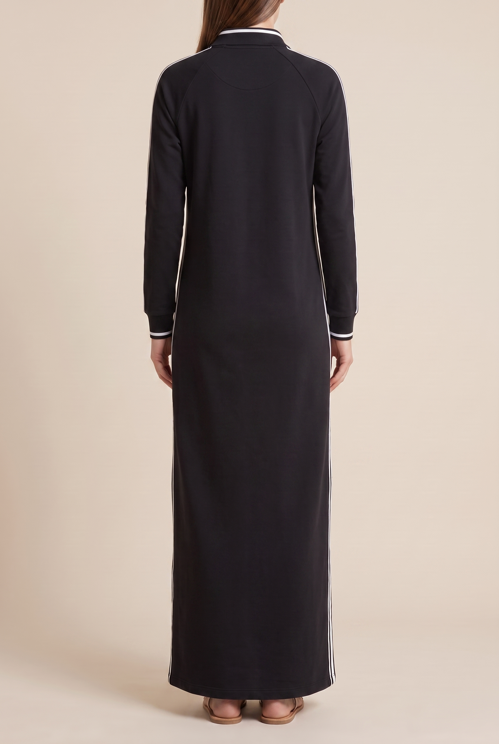 Women's Minimalist White-trimmed Button-down Collar Sweatshirt Dress Maxi Dress