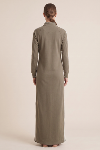 Women's Minimalist White-trimmed Button-down Collar Sweatshirt Dress Maxi Dress