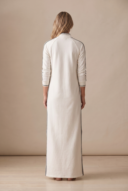 Women's Minimalist White-trimmed Button-down Collar Sweatshirt Dress Maxi Dress