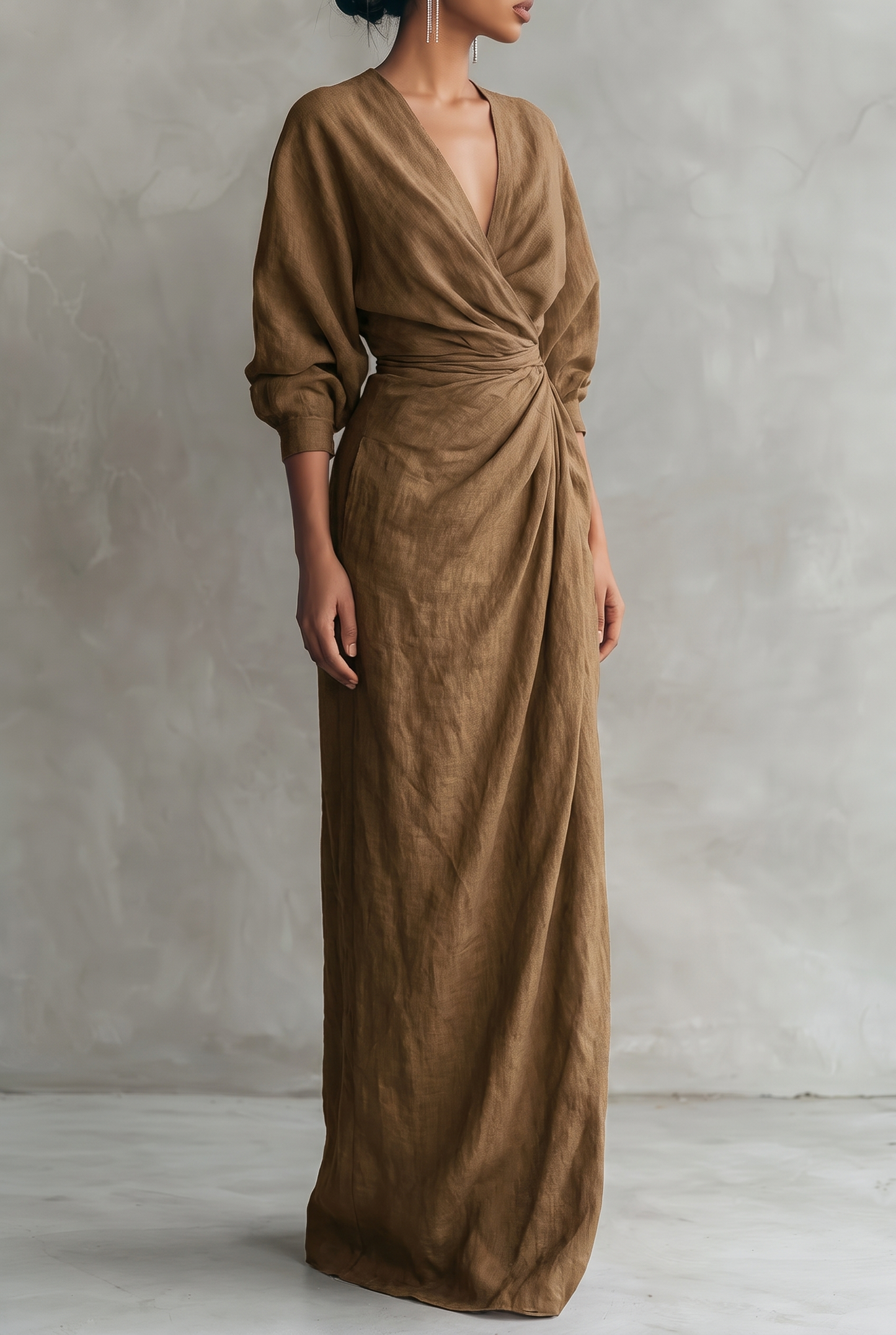 Women's Minimalist V-neck Linen Blend Maxi Dress