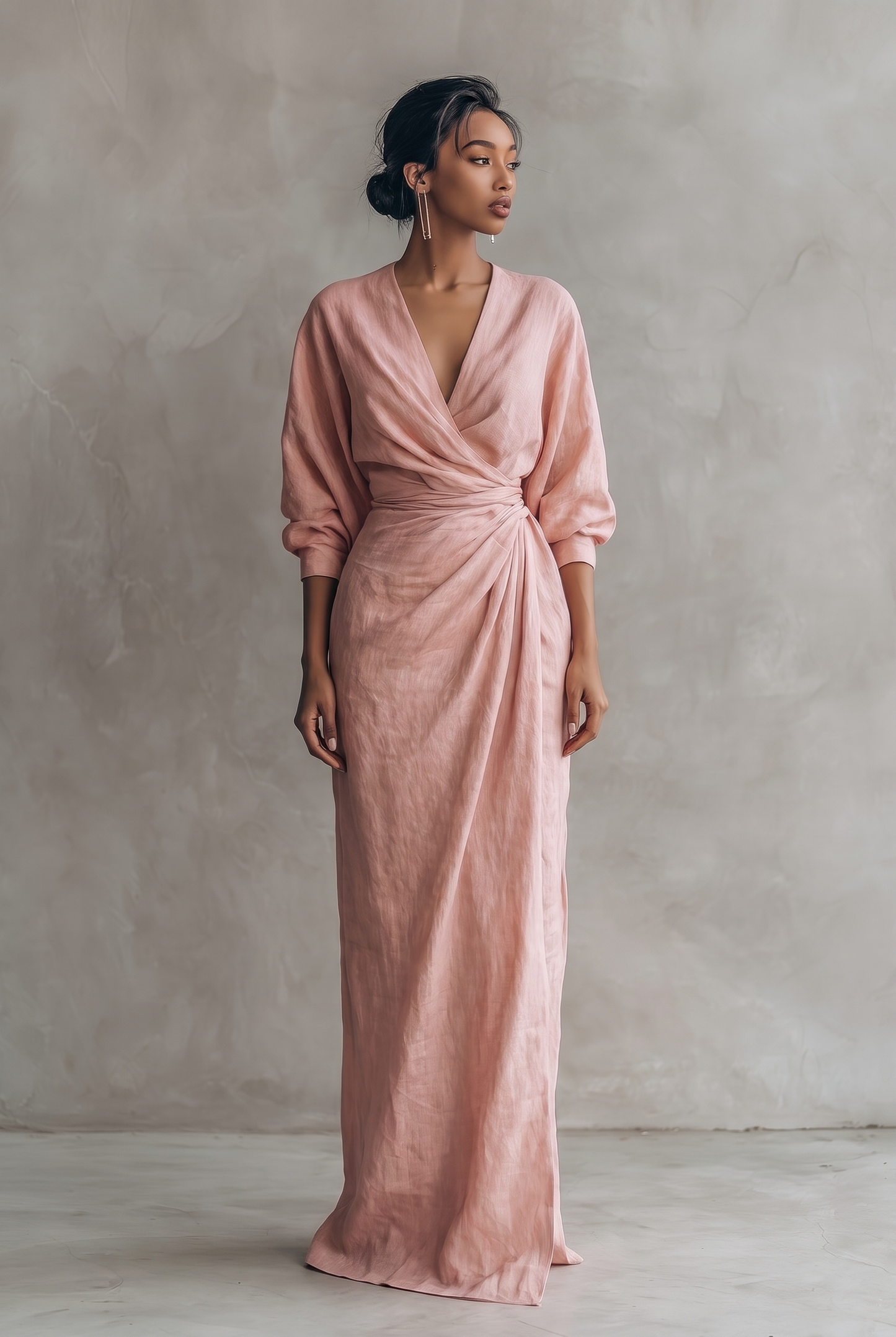 Women's Minimalist V-neck Linen Blend Maxi Dress