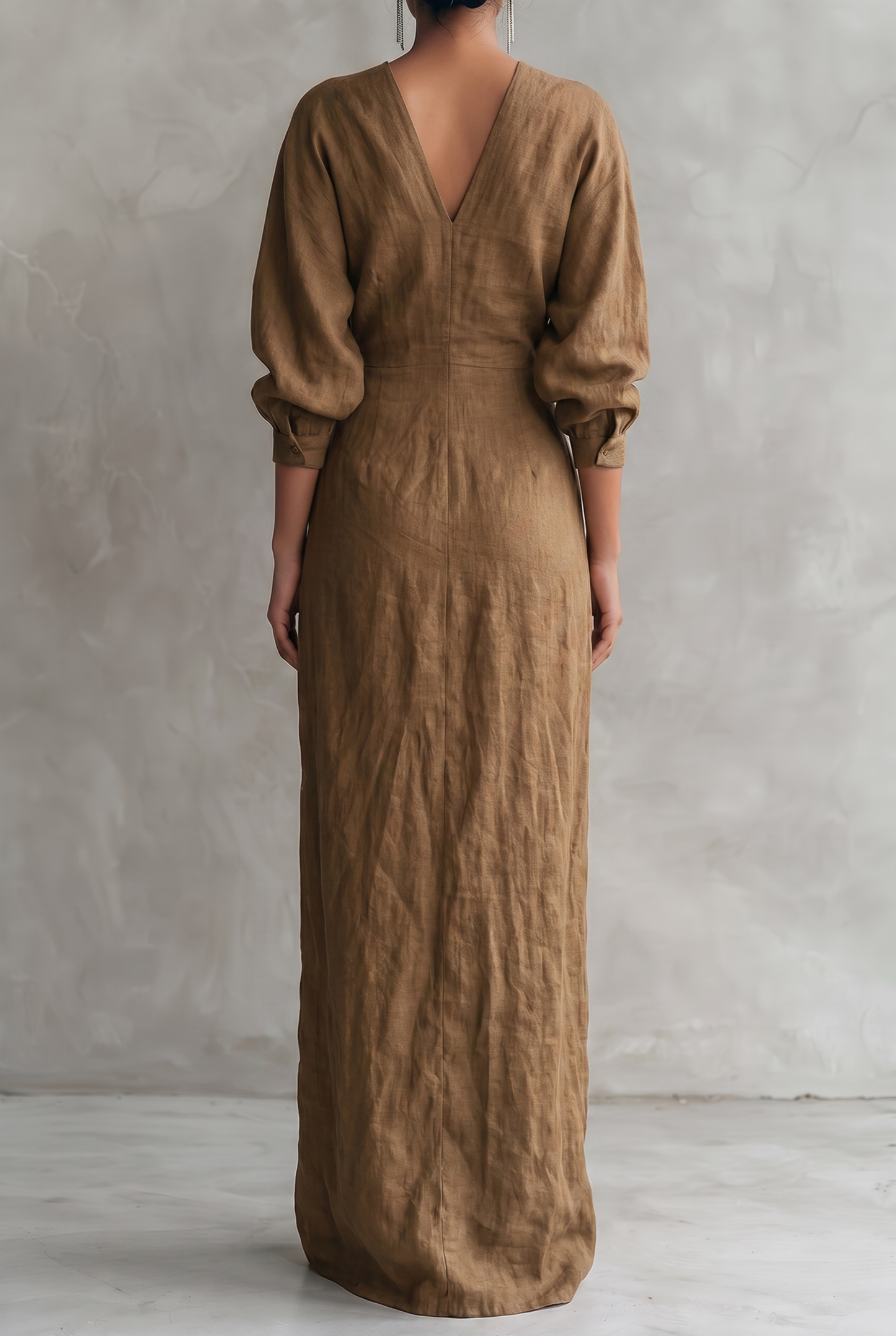 Women's Minimalist V-neck Linen Blend Maxi Dress