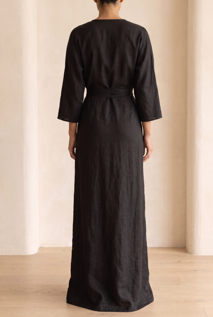 Women's Minimalist V-neck Linen Blend Maxi Dress