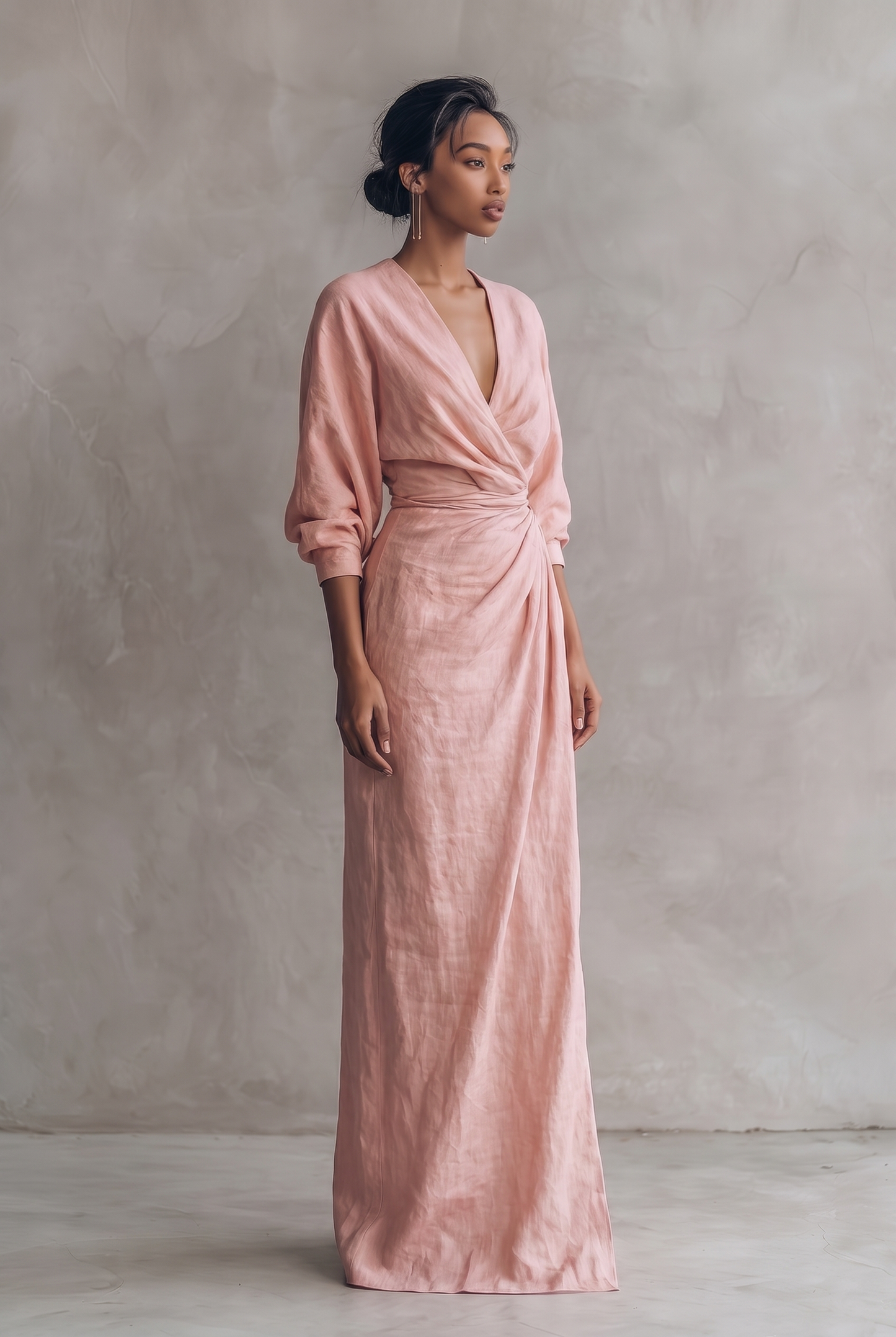 Women's Minimalist V-neck Linen Blend Maxi Dress