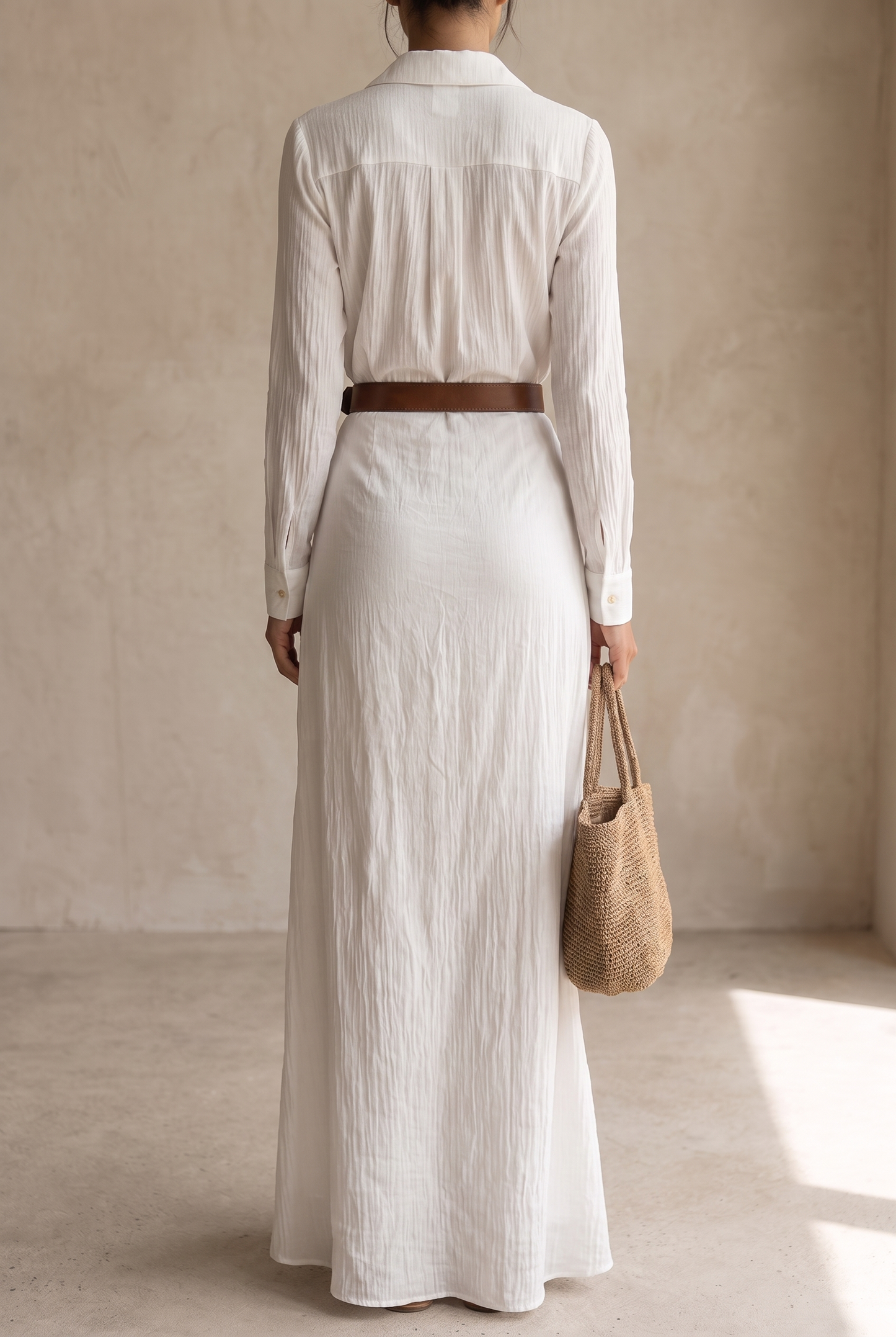 Ladies Lapel Single Breasted Long Sleeve Belted Maxi Dress