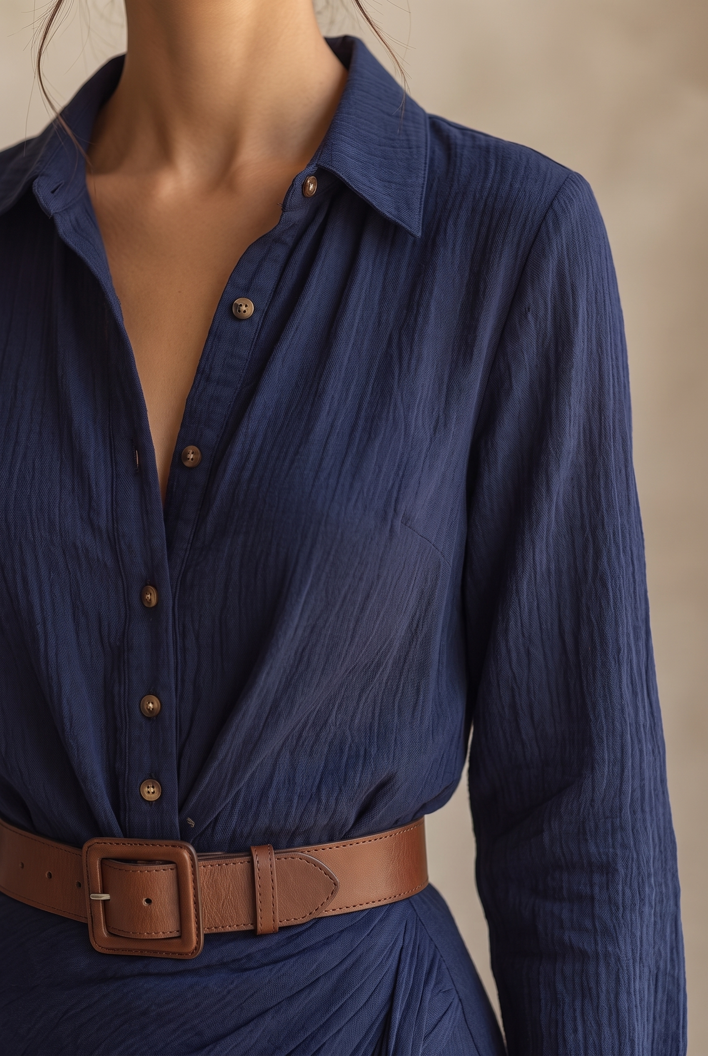 Ladies Lapel Single Breasted Long Sleeve Belted Maxi Dress