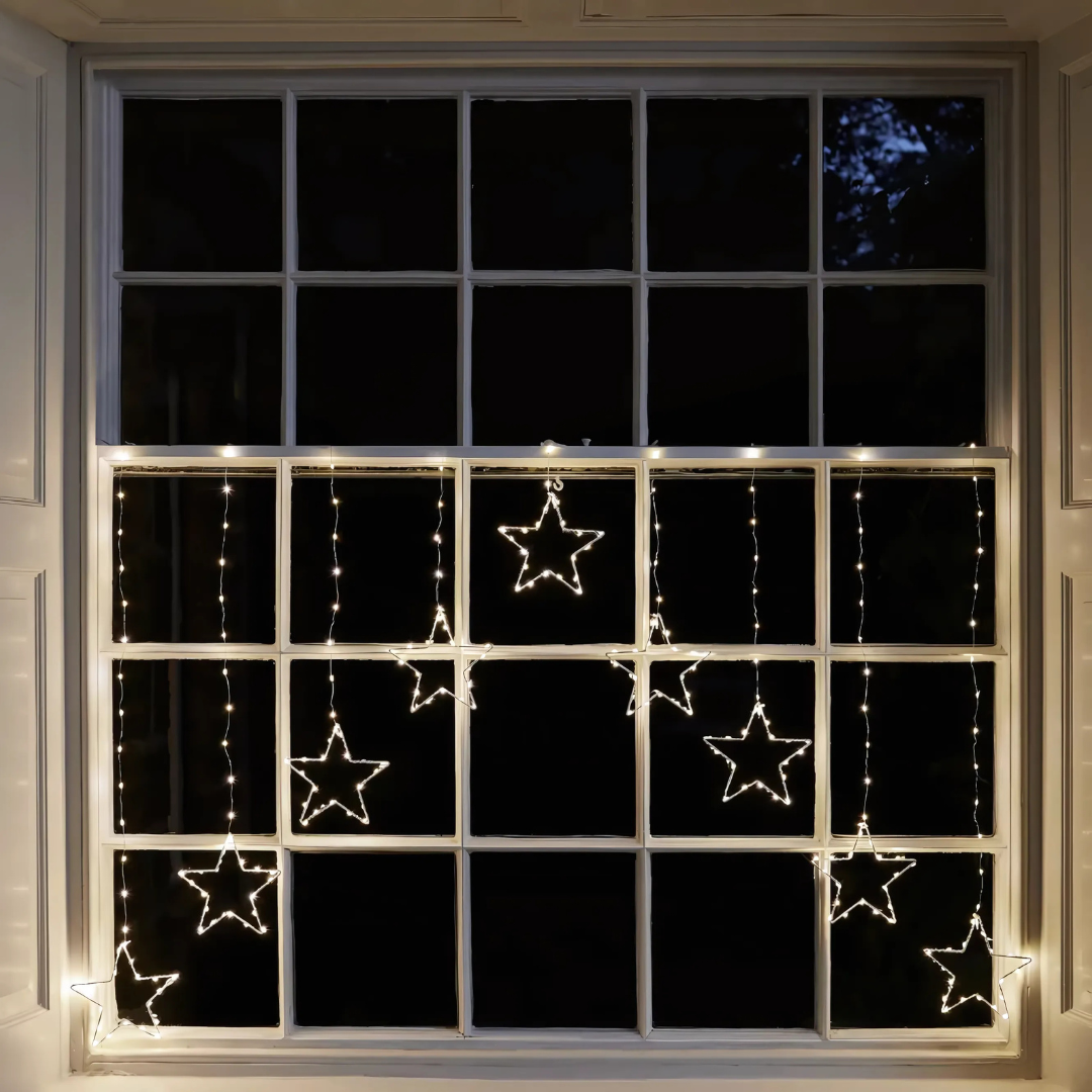 Nzmarket 5-Strand Star Curtain Christmas String Lights – Warm White