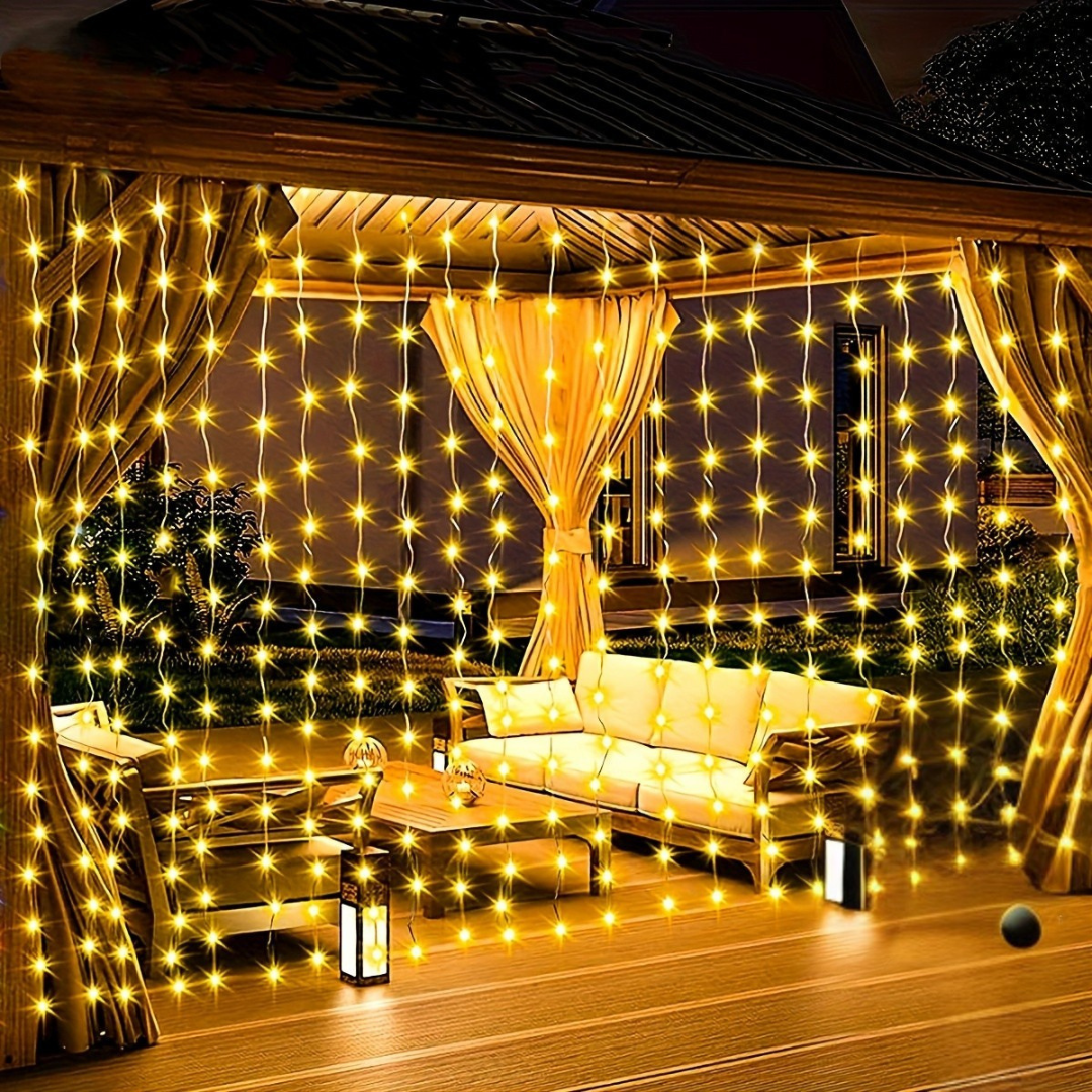Nzmarket Solar-Powered Outdoor Curtain String Lights – Auto Dusk to Dawn, 3 Sizes