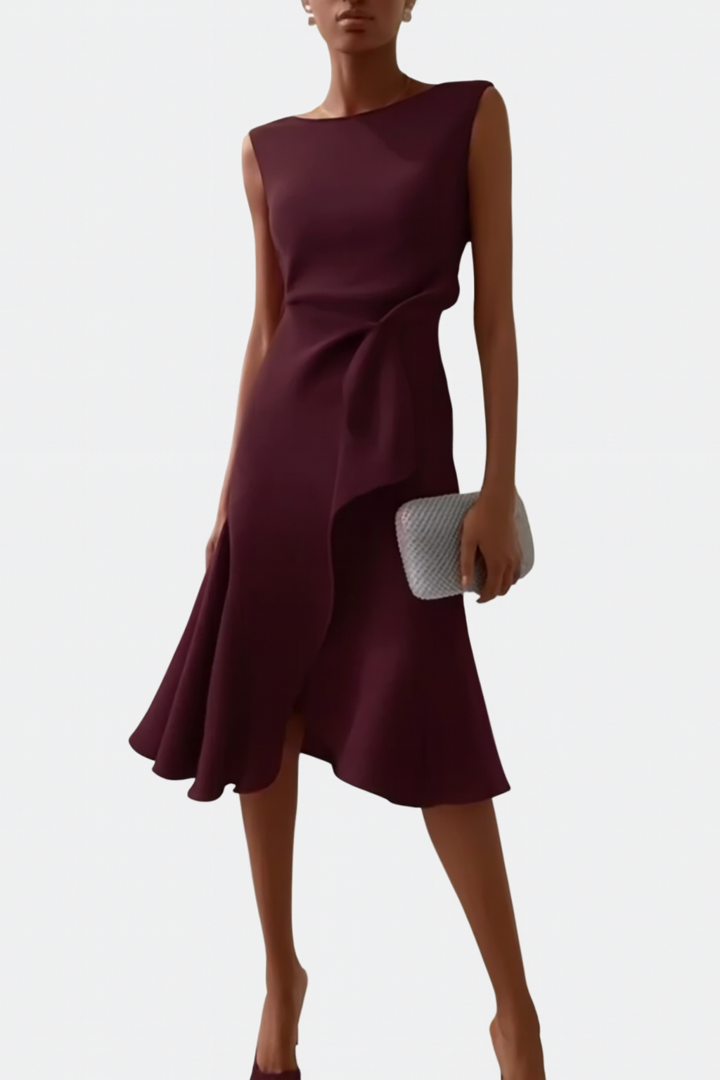 Dravia | Sleeveless Asymmetric Draped Evening Midi Dress