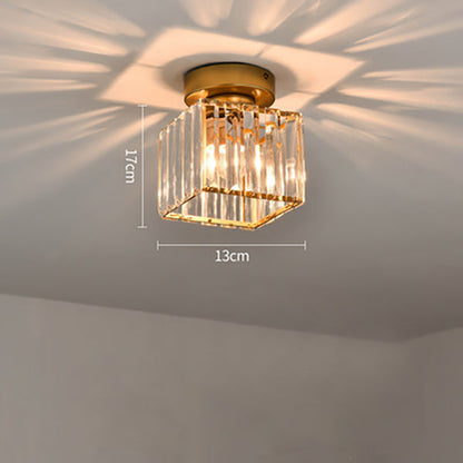 Nzmarket Crystal Glass LED Ceiling Light – Square & Circle, Black Frame