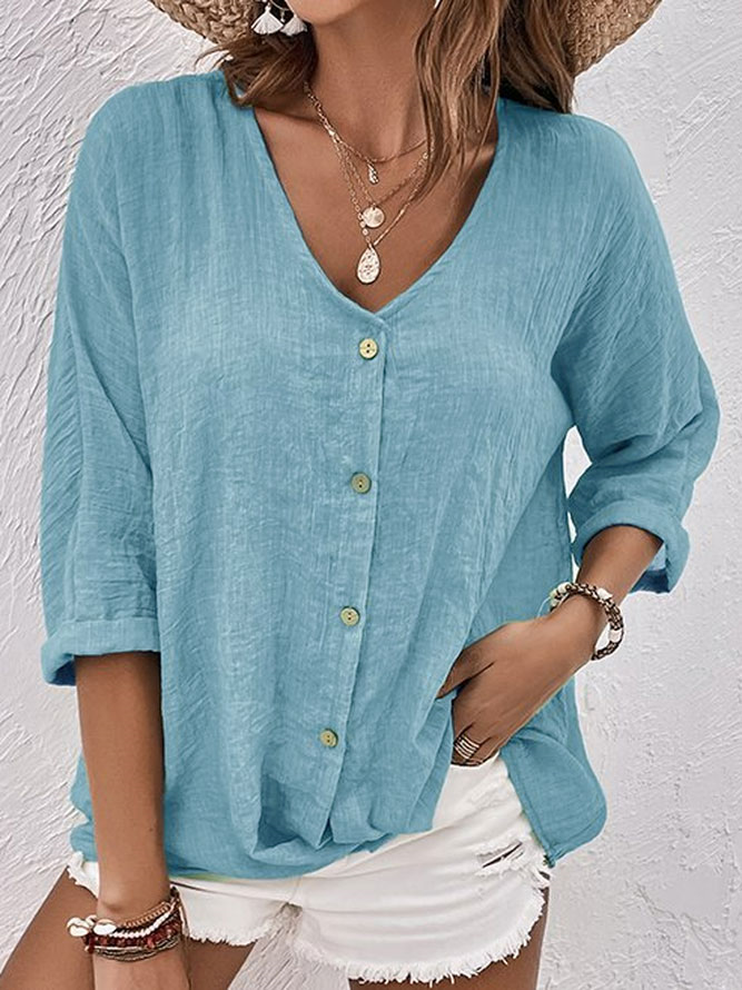 Ava - Stylish and Comfortable V-Neck Linen Shirt for Women