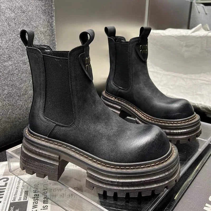 Cordelia - Stylish Chunky Platform Leather Boots for Women