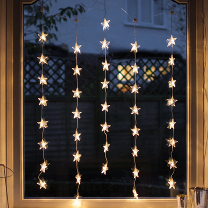 Nzmarket Star Curtain Christmas Fairy Lights – 5-Strand Warm White Display