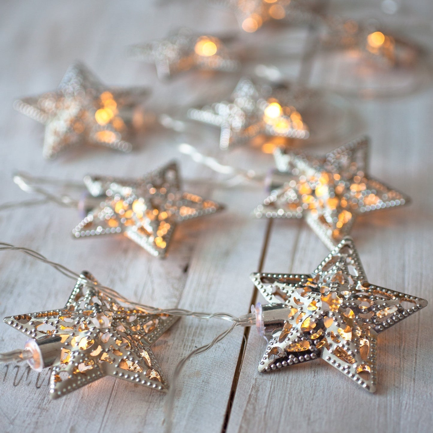 Nzmarket Silver Star Christmas Fairy Lights – Warm White, Battery Powered