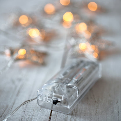 Nzmarket Silver Star Christmas Fairy Lights – Warm White, Battery Powered