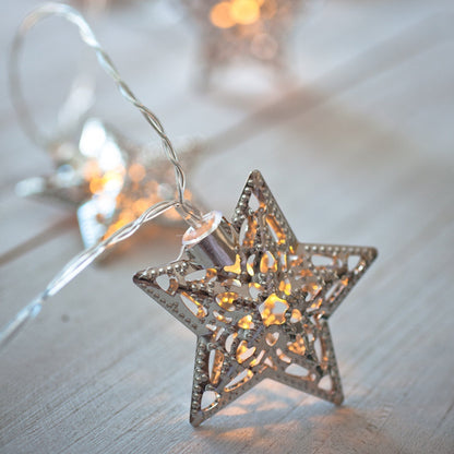 Nzmarket Silver Star Christmas Fairy Lights – Warm White, Battery Powered