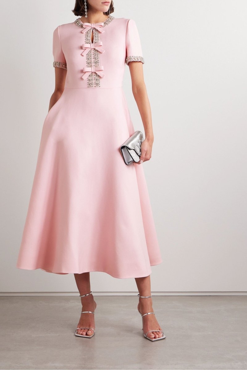 Zoe | Bow with Crystal Embellished Midi Dress