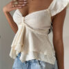 Nzmarket Lunora Y2K Sweetheart Neckline Ruffle-Hem T-Shirt