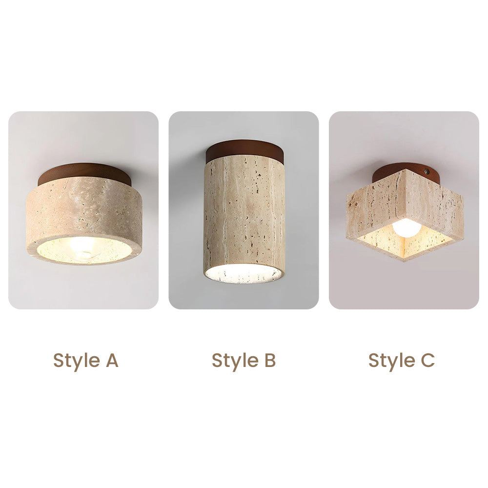 Nzmarket Wood Cylinder Flush Mount Ceiling Light – Natural & Walnut Finish