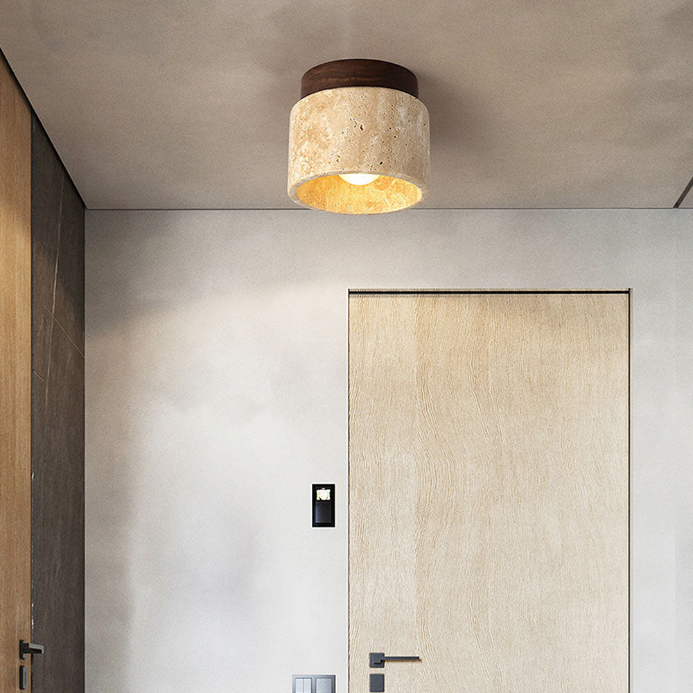 Nzmarket Wood Cylinder Flush Mount Ceiling Light – Natural & Walnut Finish
