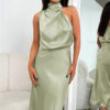 Nzmarket Valerie Long Satin Halter Neck Dress – Elegant Formal Evening Wear