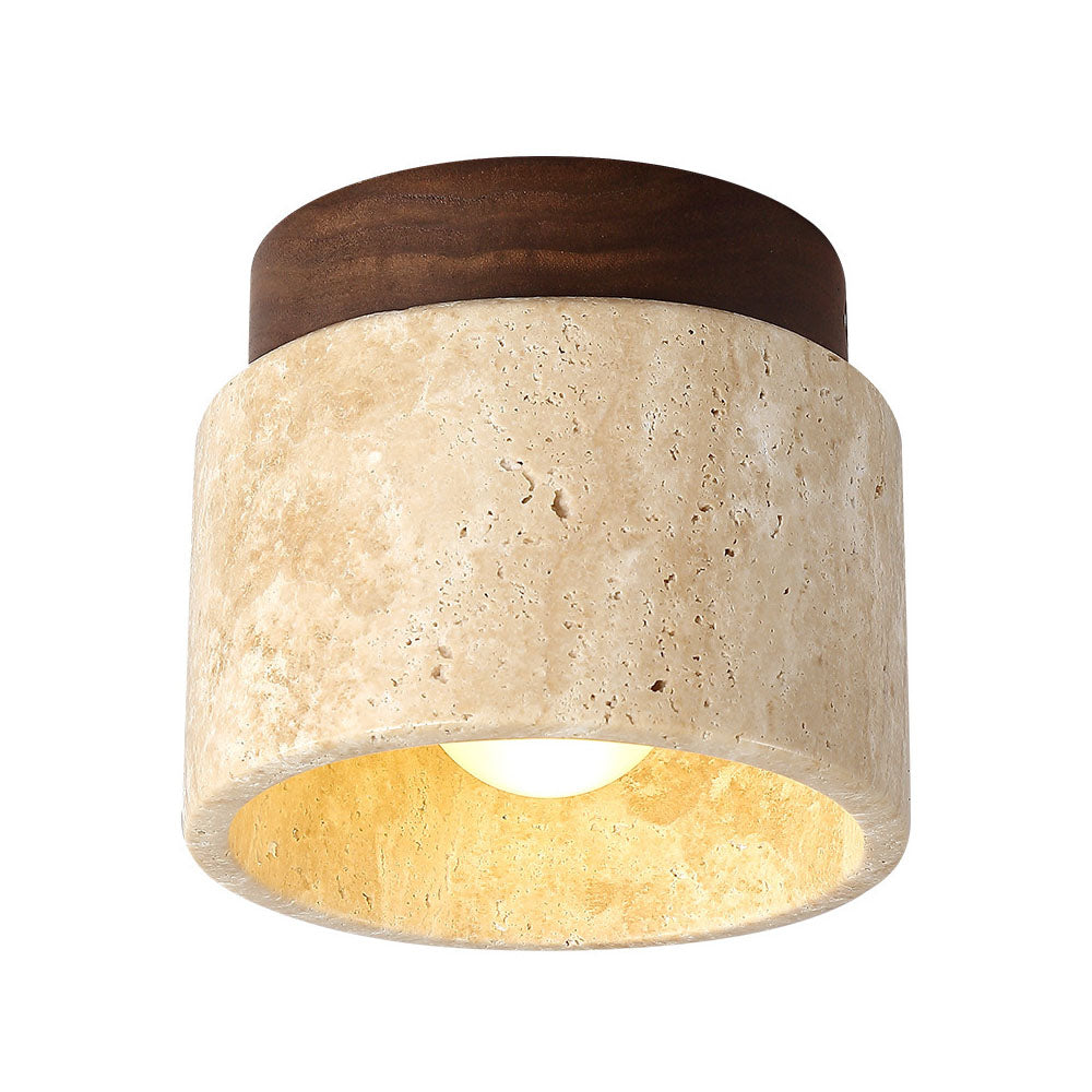 Nzmarket Wood Cylinder Flush Mount Ceiling Light – Natural & Walnut Finish