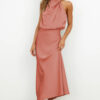 Nzmarket Valerie Long Satin Halter Neck Dress – Elegant Formal Evening Wear