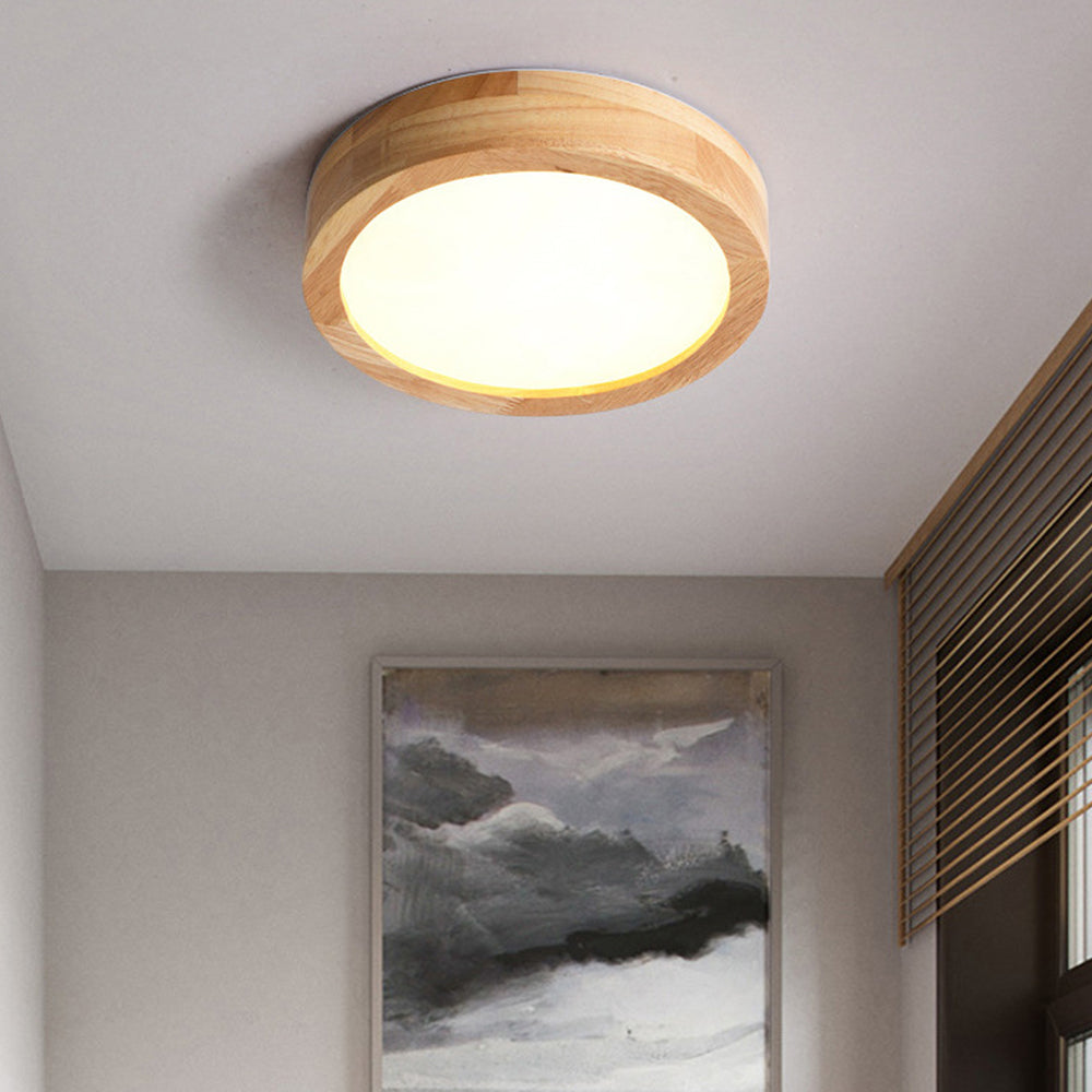 Nzmarket Wooden LED Flush Mount Ceiling Light – Natural Timber Frame, 3 Colour Options