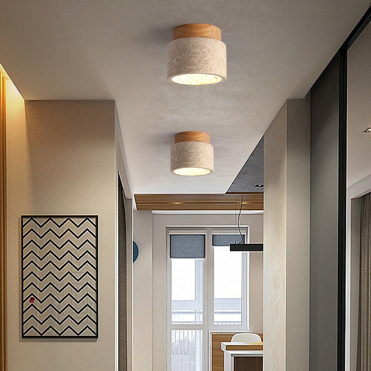 Nzmarket Wood Cylinder Flush Mount Ceiling Light – Natural & Walnut Finish