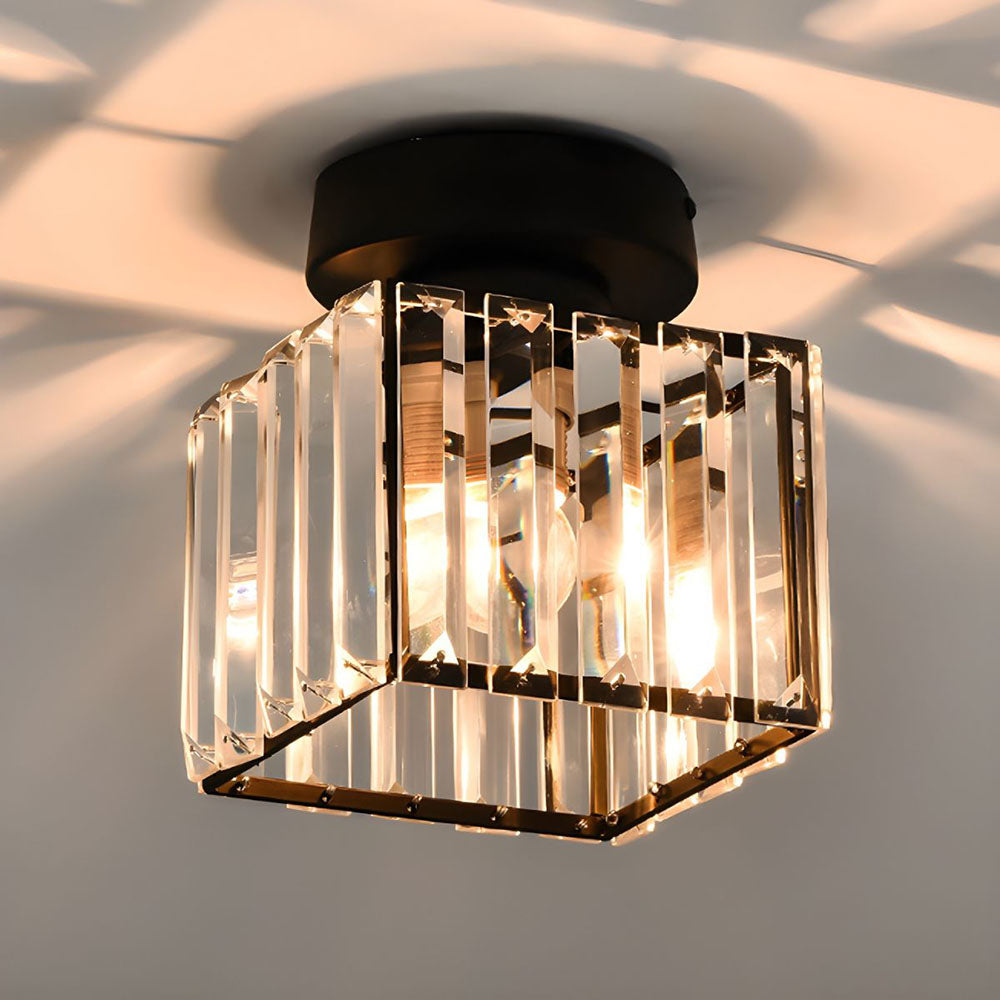 Nzmarket Crystal Glass LED Ceiling Light – Square & Circle, Black Frame