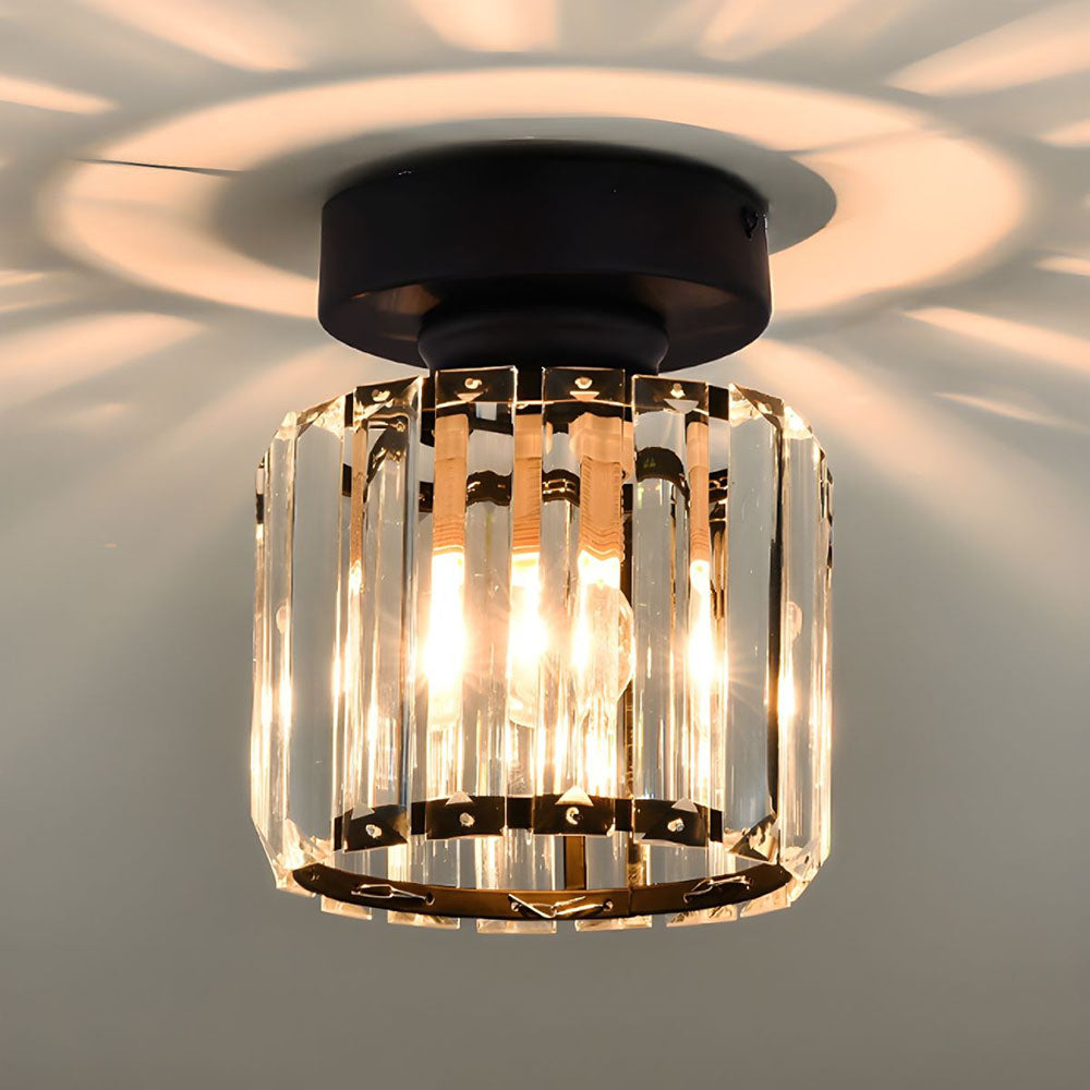 Nzmarket Crystal Glass LED Ceiling Light – Square & Circle, Black Frame