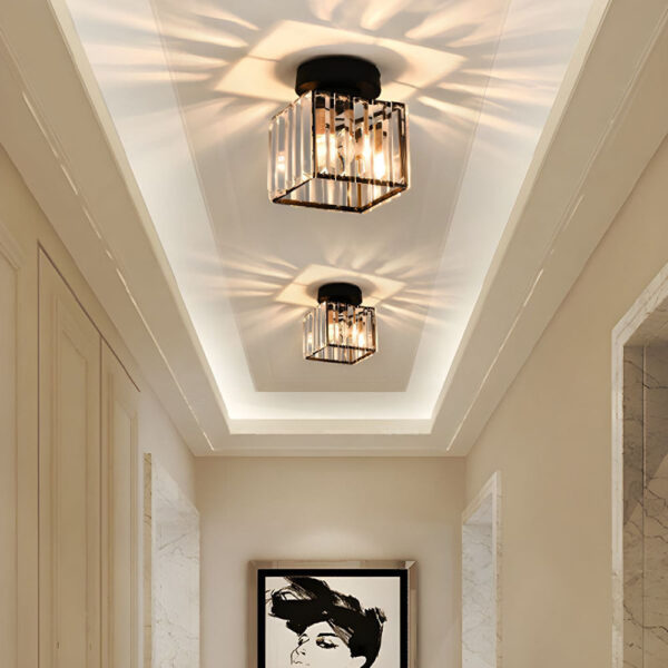 Nzmarket Crystal Glass LED Ceiling Light – Square & Circle, Black Frame