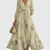 Plyssara | Printed Pleated Deep V Occasion Maxi Dress