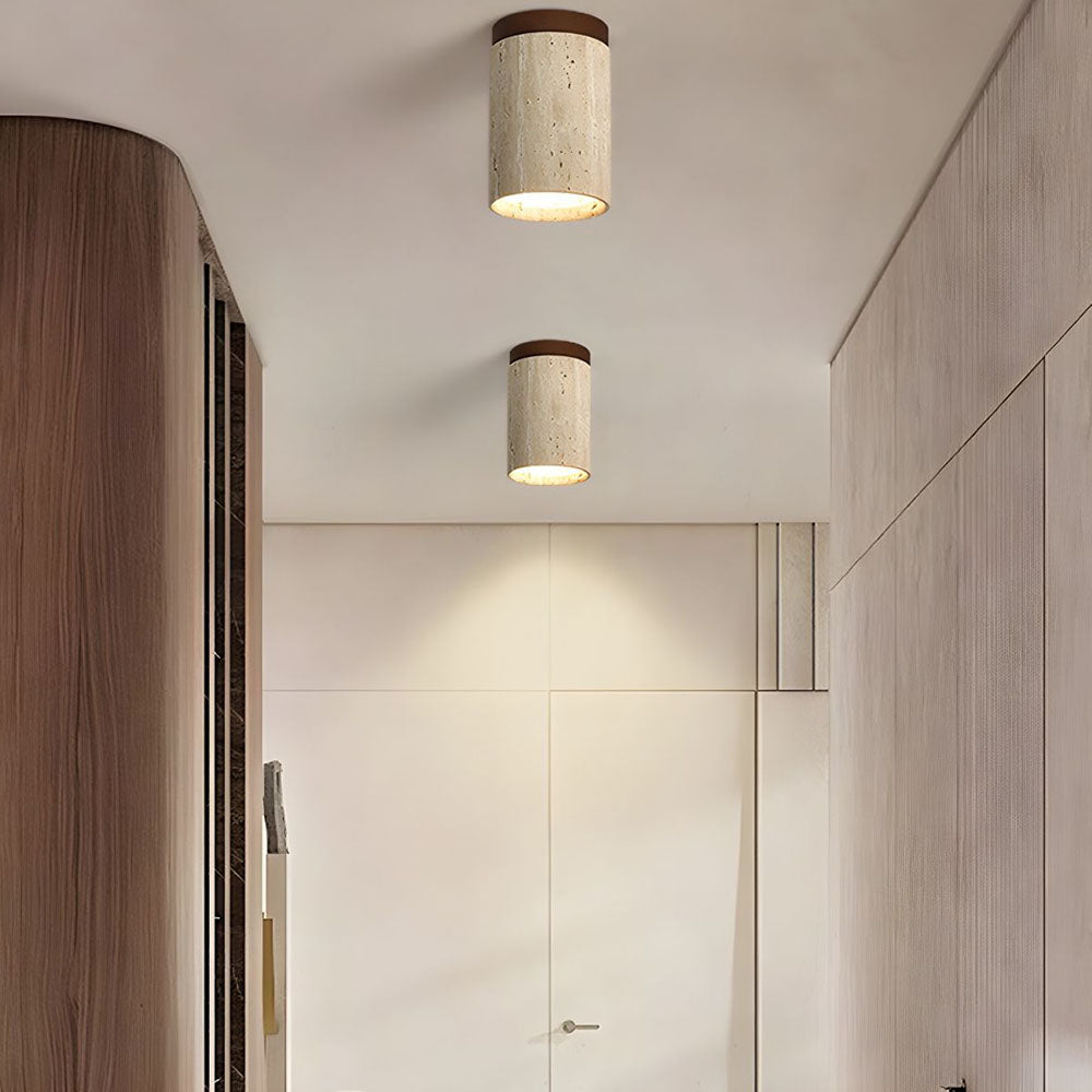 Nzmarket Wood Cylinder Flush Mount Ceiling Light – Natural & Walnut Finish
