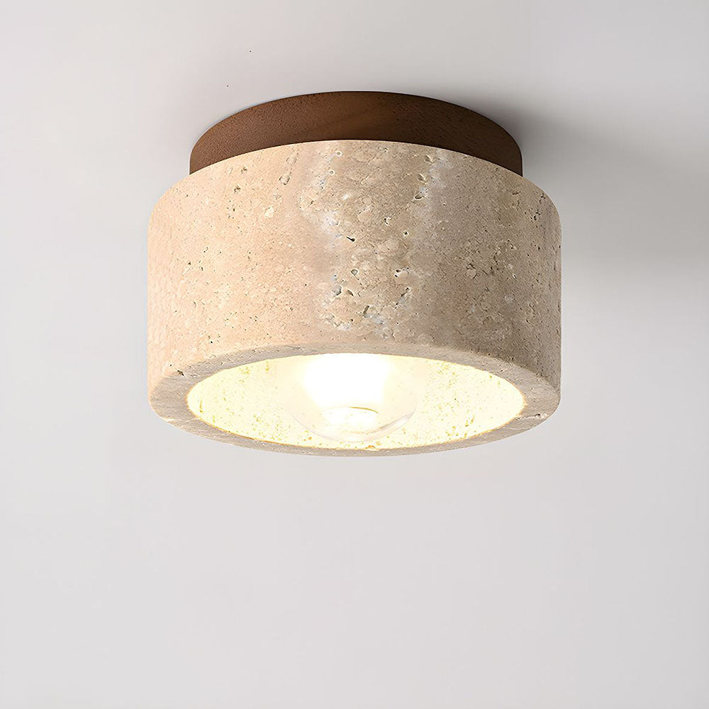 Nzmarket Wood Cylinder Flush Mount Ceiling Light – Natural & Walnut Finish