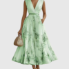 Plyssara | Printed Pleated Deep V Occasion Maxi Dress