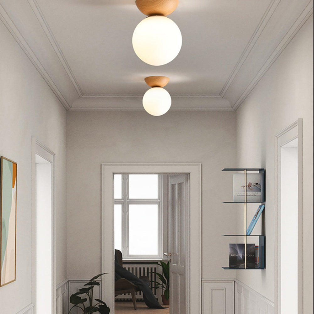 Nzmarket Glass Ceiling Light for Hallways – Wood & Brown Finish