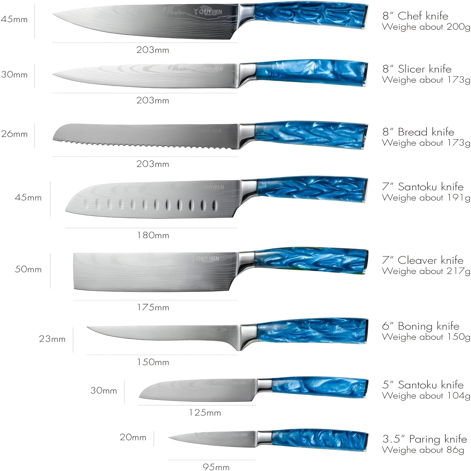 Nzmarket Japanese Damascus Kitchen Knife Set – 4, 6, 7 & 8-Piece