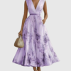 Plyssara | Printed Pleated Deep V Occasion Maxi Dress