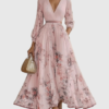 Plyssara | Printed Pleated Deep V Occasion Maxi Dress