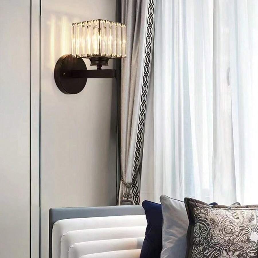 Nzmarket Crystal Glass Wall Light – Round & Square, Black & Gold Finish
