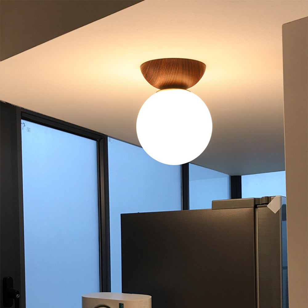Nzmarket Glass Ceiling Light for Hallways – Wood & Brown Finish
