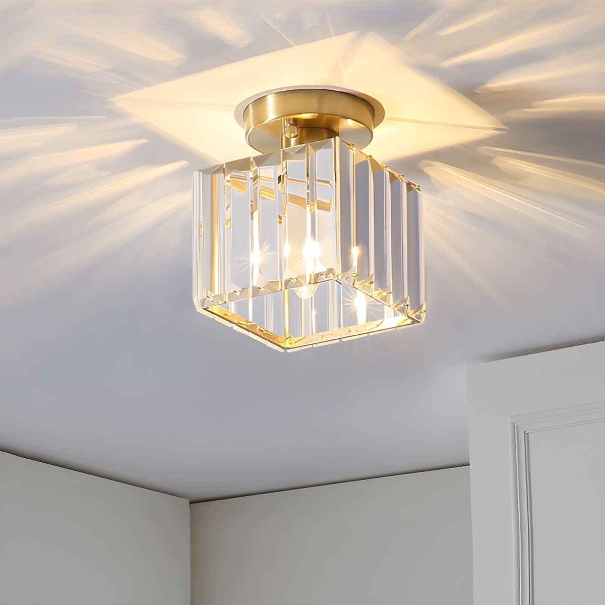 Nzmarket Crystal Glass LED Ceiling Light – Square & Circle, Black Frame