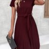 Plisse | Pleated Tie Waist Short Sleeve Occasion Midi Dress