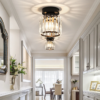 Nzmarket Crystal Glass LED Ceiling Light – Square & Circle, Black Frame